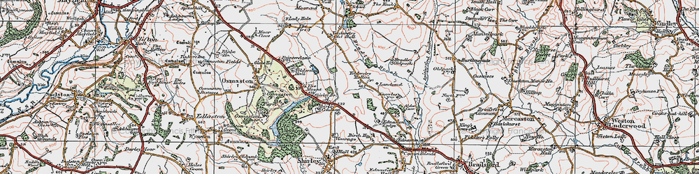 Old map of Yeldersley Hollies in 1921