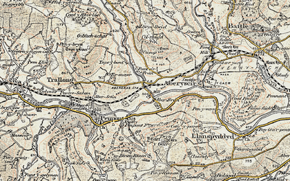 Old map of Aberbran in 1900-1901