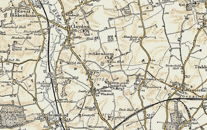 Old map of Akenham Hall in 1898-1901