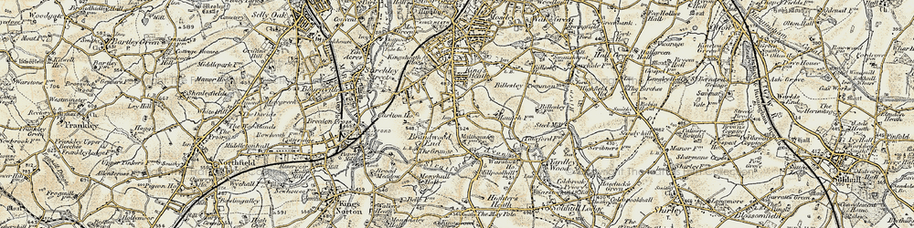 Old map of Alcester Lane's End in 1901-1902