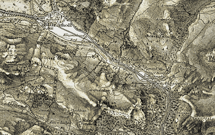 Old map of Aldclune in 1907-1908
