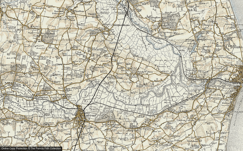 Old Map of Historic Map covering Aldeby Ho in 1901-1902