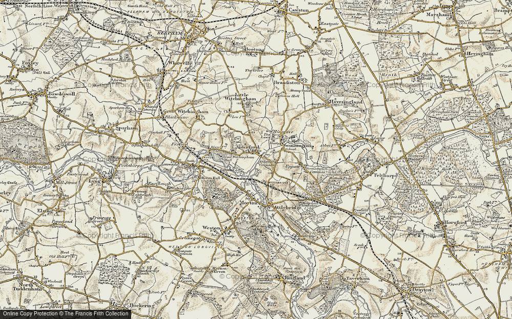 Old Map of Historic Map covering Alderford Common in 1901-1902