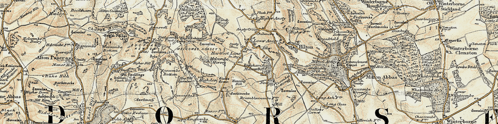 Old map of Bingham's Melcombe in 1897-1909