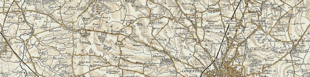 Old map of Allesley in 1901-1902