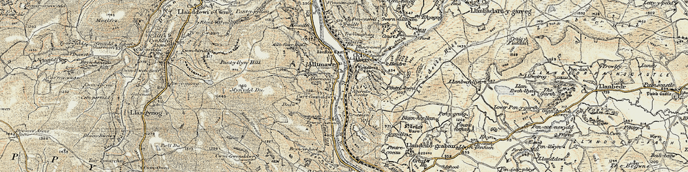 Old map of Aberedw Rocks in 1900-1902
