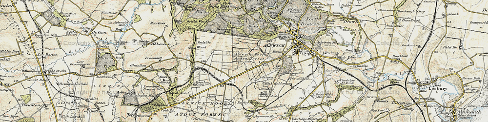 Old map of Alnwick Moor in 1901-1903