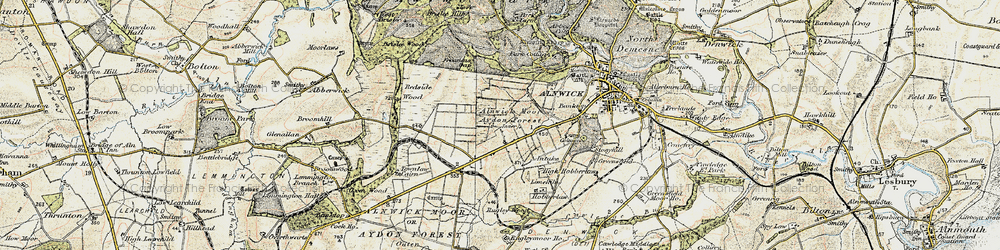 Old map of Alnwick Moor or Aydon Forest (Inner) in 1901-1903