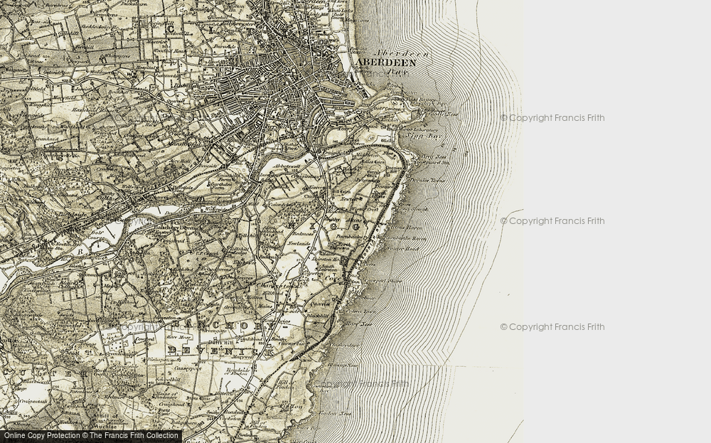 Old Map of Historic Map covering Altens Haven in 1908-1909