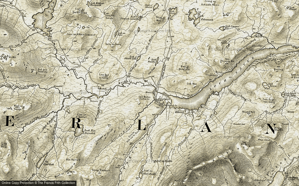 Old Map of Historic Map covering Allt Loch an Tairbh in 1910-1912