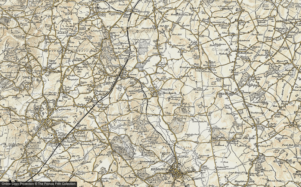OLD ORDNANCE SURVEY MAP REDDITCH 1907 BROMSGROVE LONGBRIDGE KNOWLE ALVECHURCH 