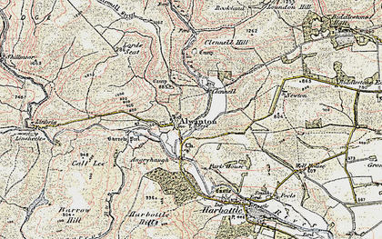 Old map of Alwinton in 1901-1903