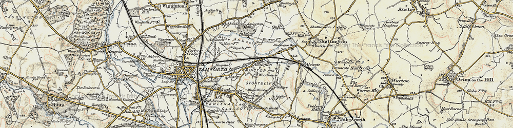 Old map of Amington in 1901-1902