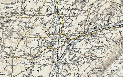 Old map of Ammanford/Rhydaman in 1900-1901