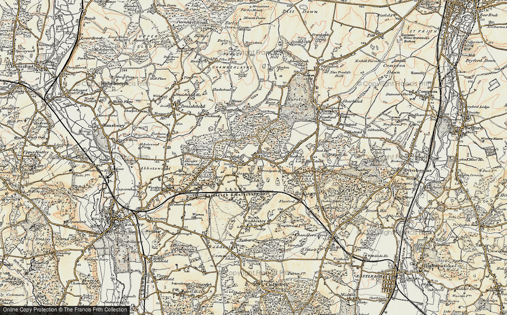 Old Map of Historic Map covering Ampfield Wood in 1897-1909