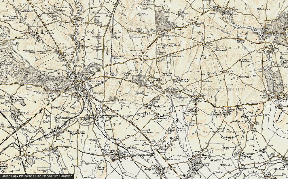 Old Map of Historic Map covering Ampney Brook in 1898-1899