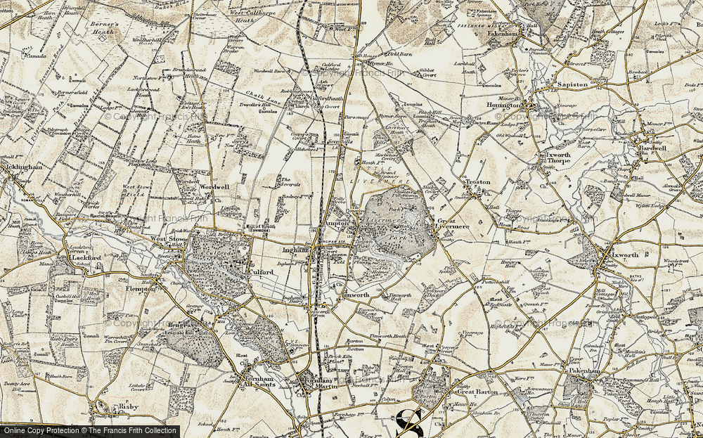 Old Map of Historic Map covering Brand Spinney in 1901
