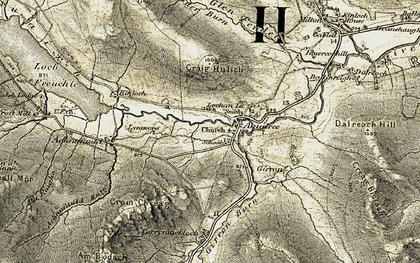 Old map of Achnafauld Burn in 1907-1908