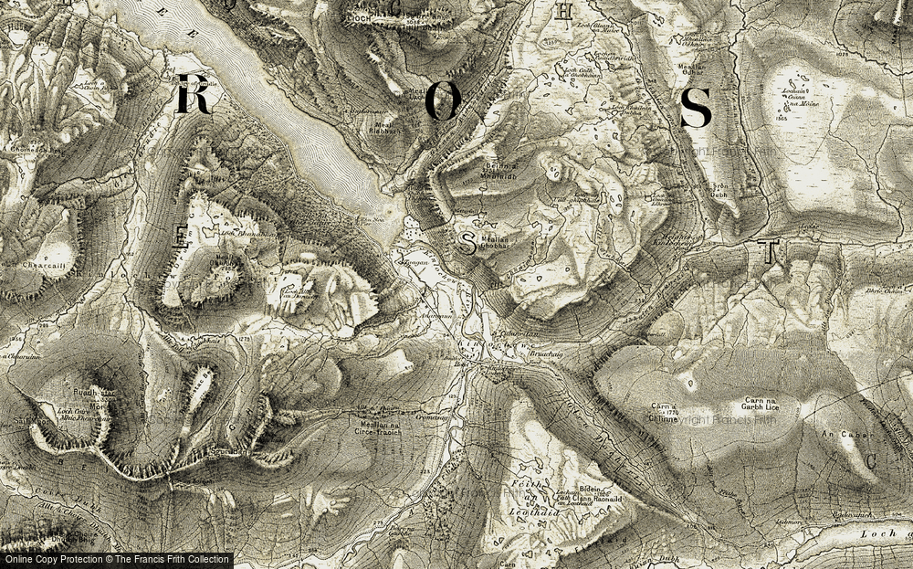 Old Map of Historic Map covering Beinn Eighe National Nature Reserve in 1908-1909