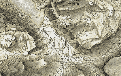 Old map of Allt na Doire-daraich in 1908-1909