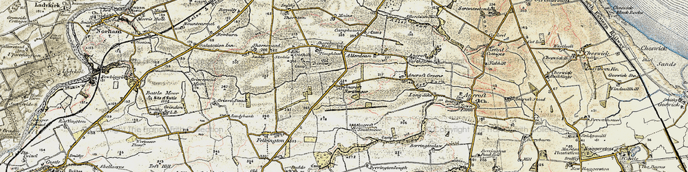 Old map of Berrington Lough in 1901-1903
