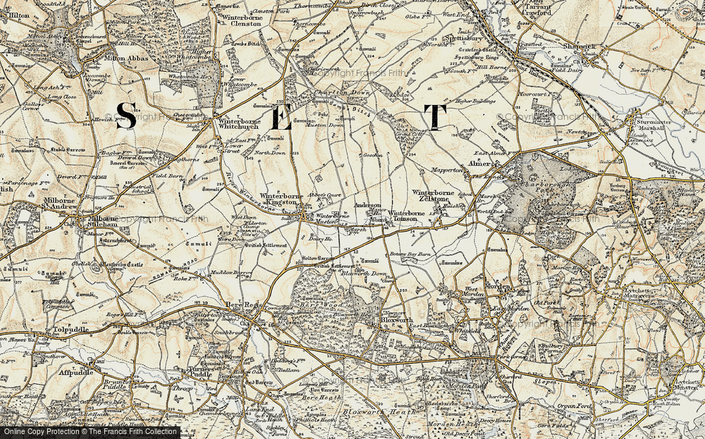 Old Map of Historic Map covering Bloxworth Down in 1897-1909