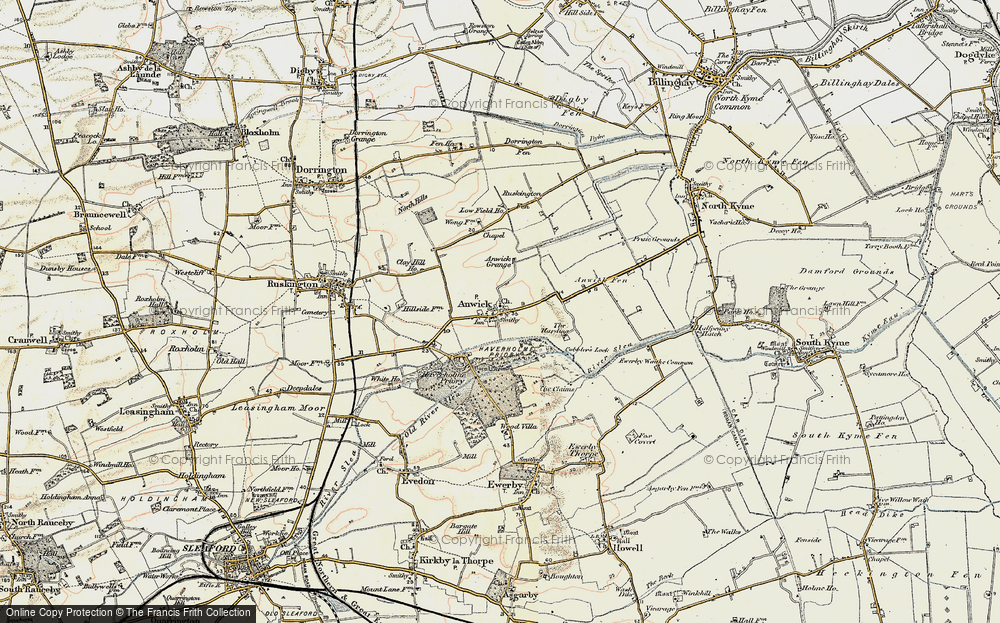 Old Map of Historic Map covering Anwick Fen in 1902-1903
