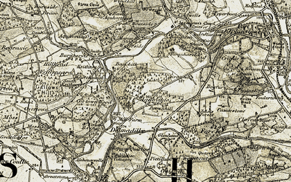 Old map of Burnhervie in 1909-1910