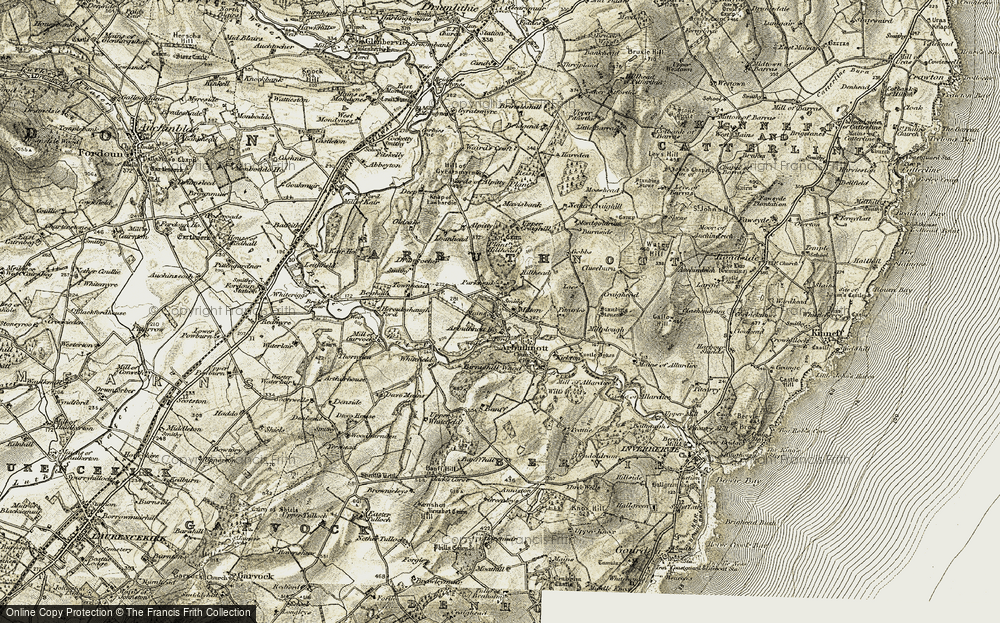 Old Map of Arbuthnott, 1908-1909 in 1908-1909
