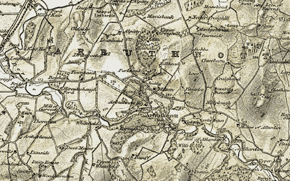 Old map of Bervie Water in 1908-1909