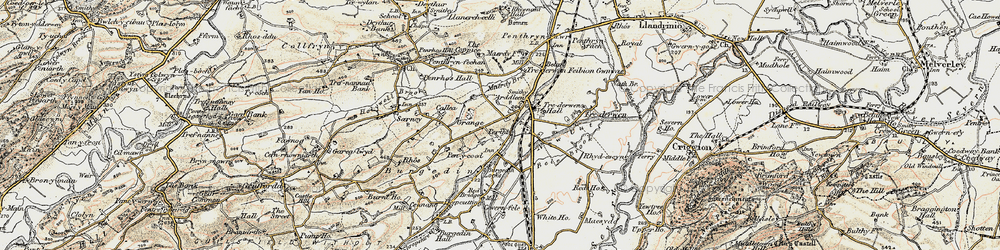 Old map of Arddleen/Arddlîn in 1902-1903