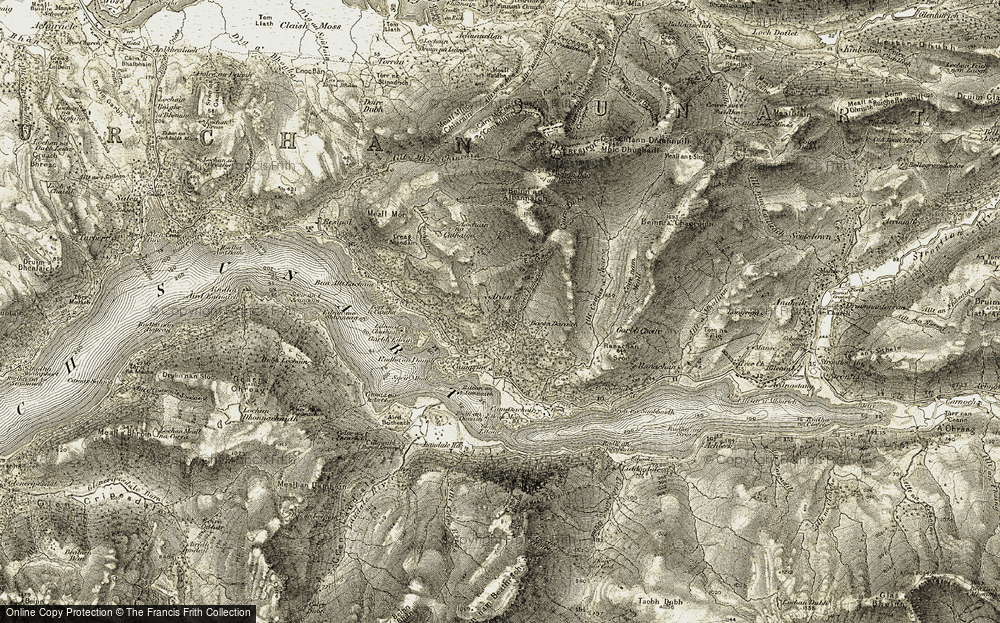 Old Map of Historic Map covering Allt Camas a' Choirce in 1906-1908