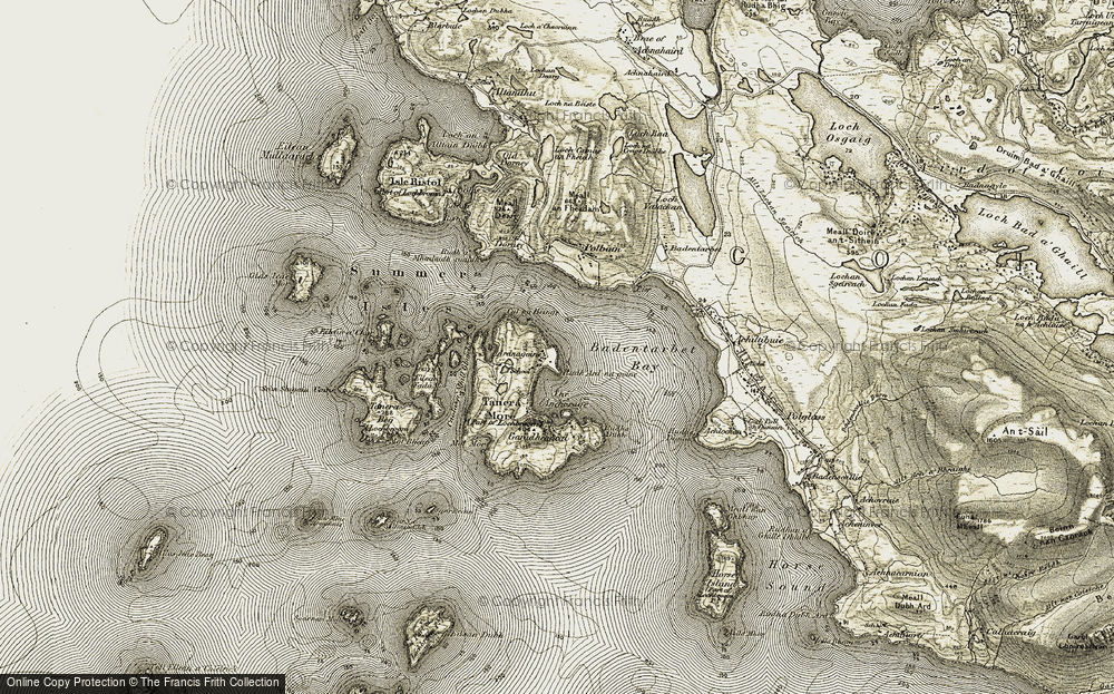 Old Map of Historic Map covering Badentarbat Bay in 1909-1910