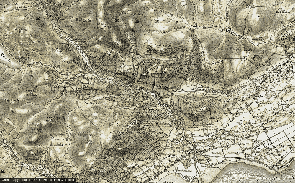 Old Map of Historic Map covering Alness River or River Averon in 1911-1912