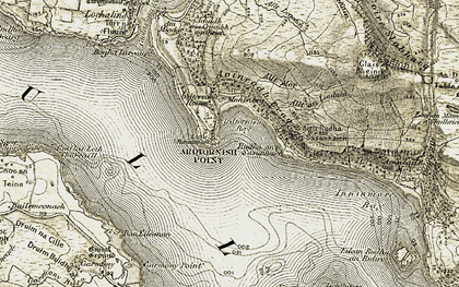 Old map of Allt Samhnachain in 1907-1908