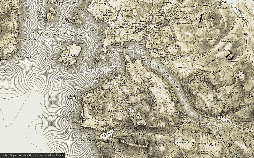 Old Map of Historic Map covering Bealach a' Chlaib in 1908-1909