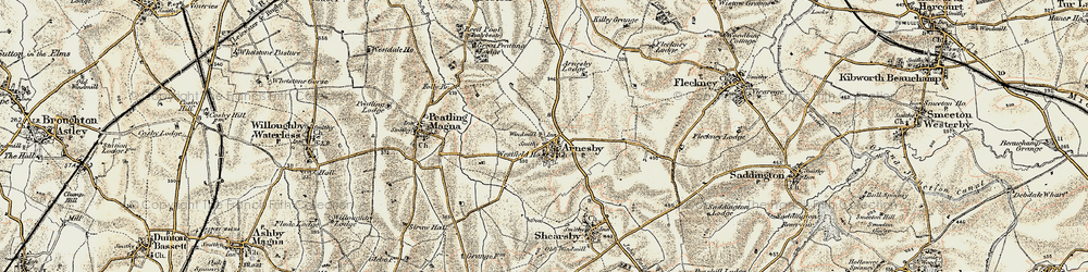 Old map of Arnesby Lodge in 1901-1902