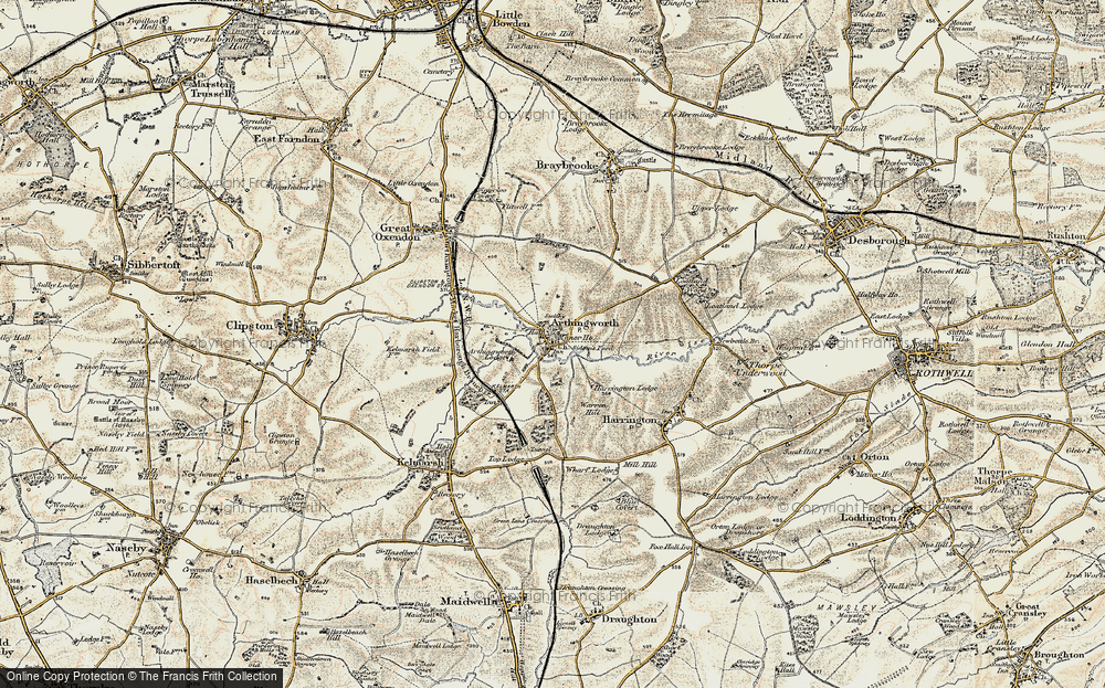 Old Map of Historic Map covering Arthingworth Lodge in 1901-1902