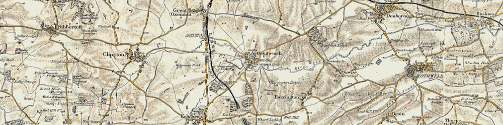 Old map of Arthingworth in 1901-1902