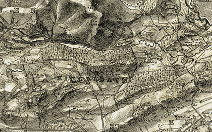 Old map of Ascreavie Hill in 1907-1908