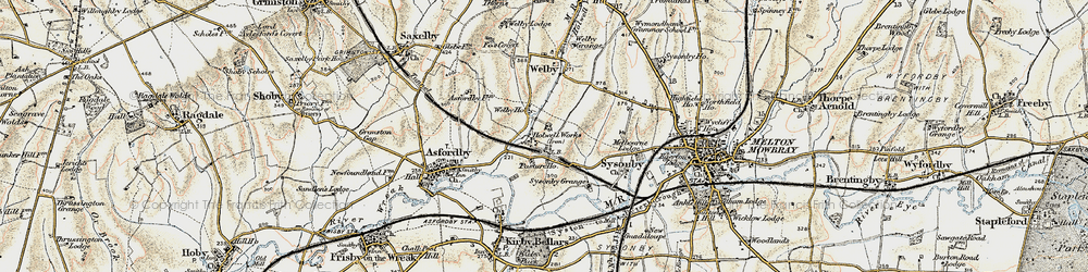 Old map of Asfordby Hill in 1901-1903