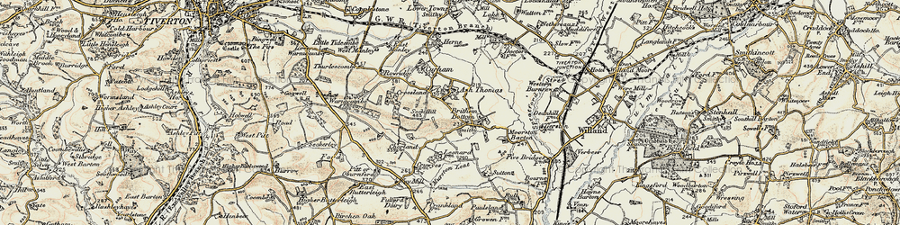 Old map of Ash Thomas in 1898-1900