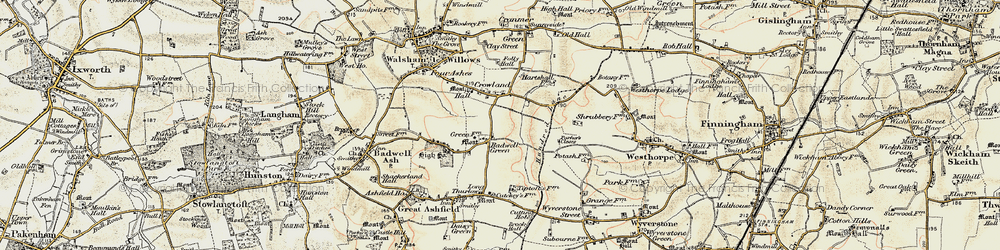 Old map of Badwell Green in 1901