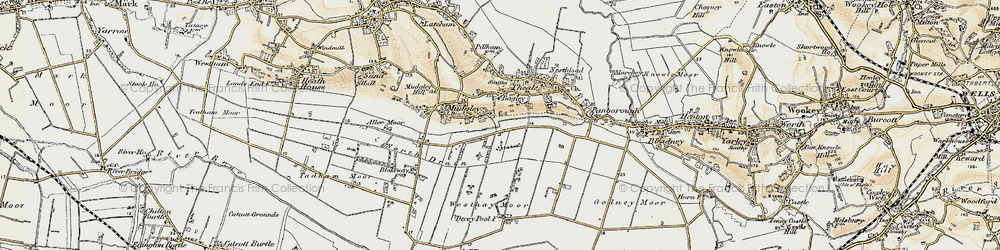 Old map of Westhay Moor in 1898-1900