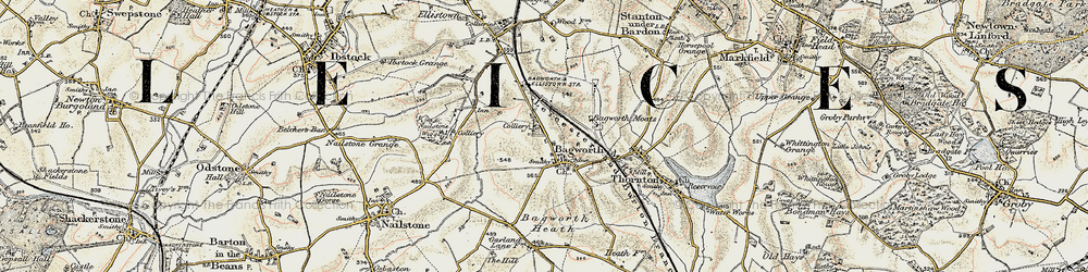 Old map of Bagworth in 1902-1903