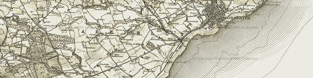 Old map of Balcathie in 1907-1908