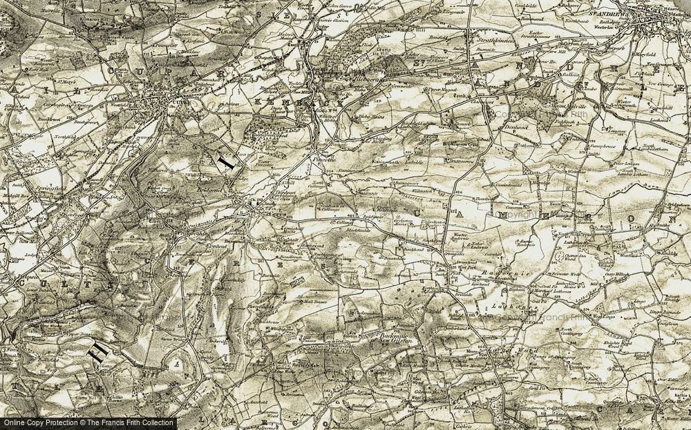 Old Map of Historic Map covering Bruntshiels in 1906-1908