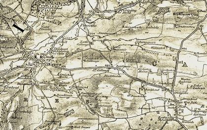 Old map of Wilkieston Burn in 1906-1908