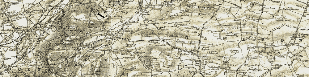 Old map of Wilkieston Burn in 1906-1908