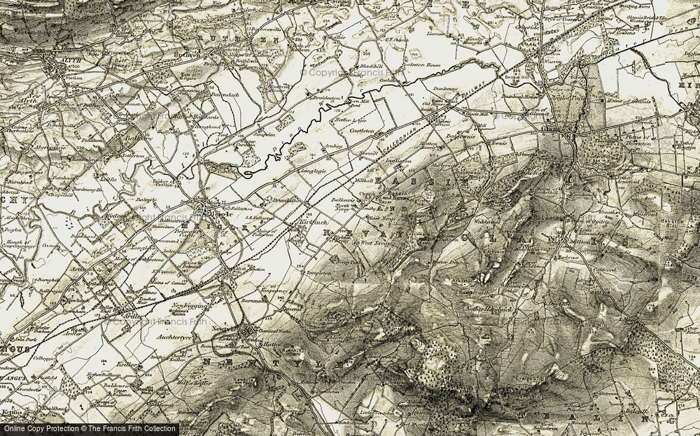 Old Map of Historic Map covering West Nevay in 1907-1908